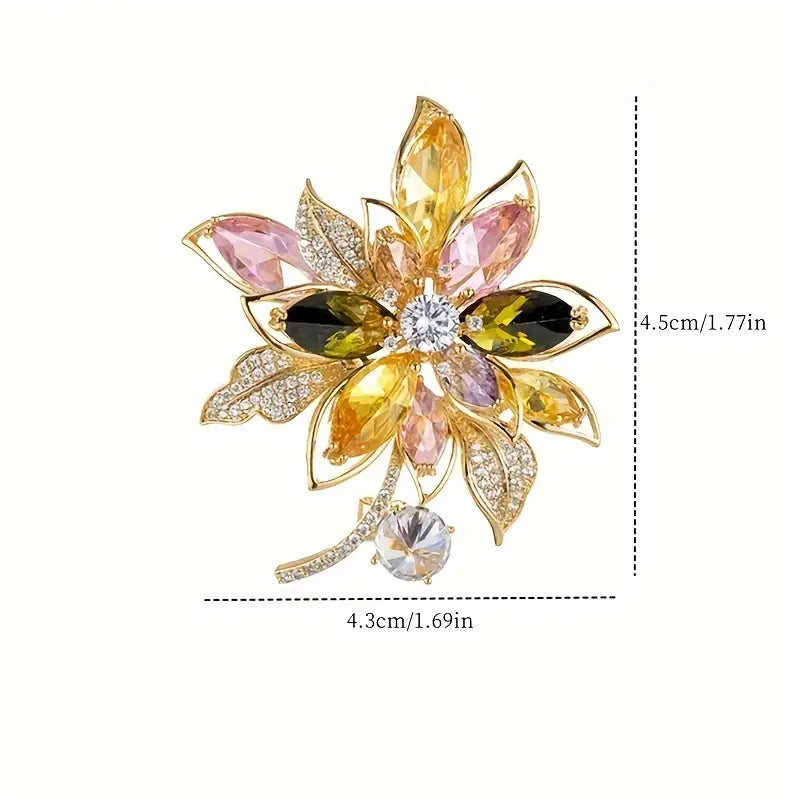 Elegant Sparkling Flower Brooch - 18K Gold Plated