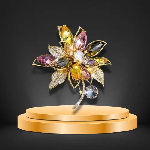 Elegant Sparkling Flower Brooch - 18K Gold Plated